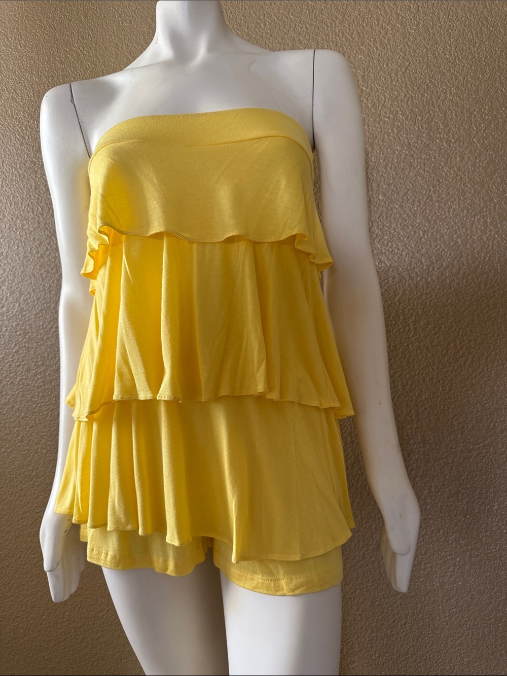 Yellow Strapless Tiered Ruffle Romper - Unknown Brand